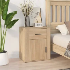 vidaXL Nachtkastje 39x39x67 cm bewerkt hout grijs sonoma eikenkleurig