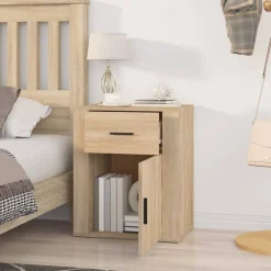 vidaXL Nachtkastje 39x39x67 cm bewerkt hout grijs sonoma eikenkleurig