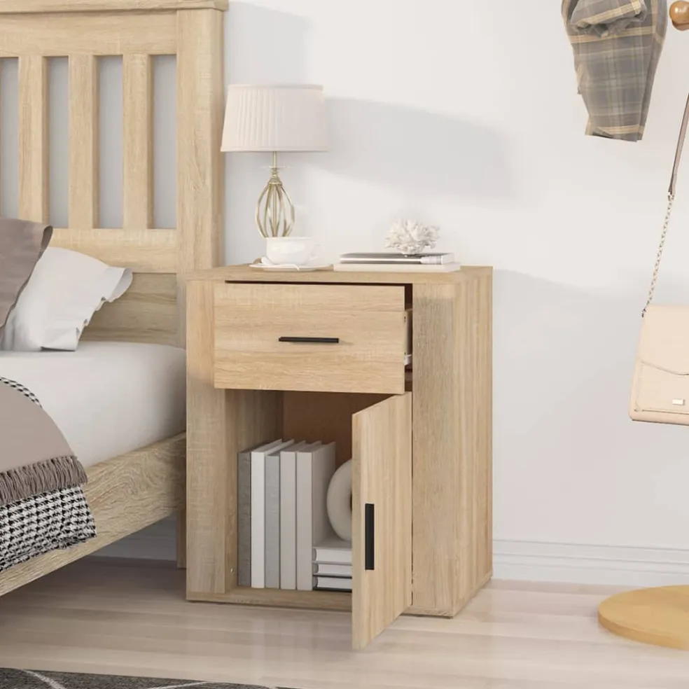 vidaXL Nachtkastje 39x39x67 cm bewerkt hout grijs sonoma eikenkleurig