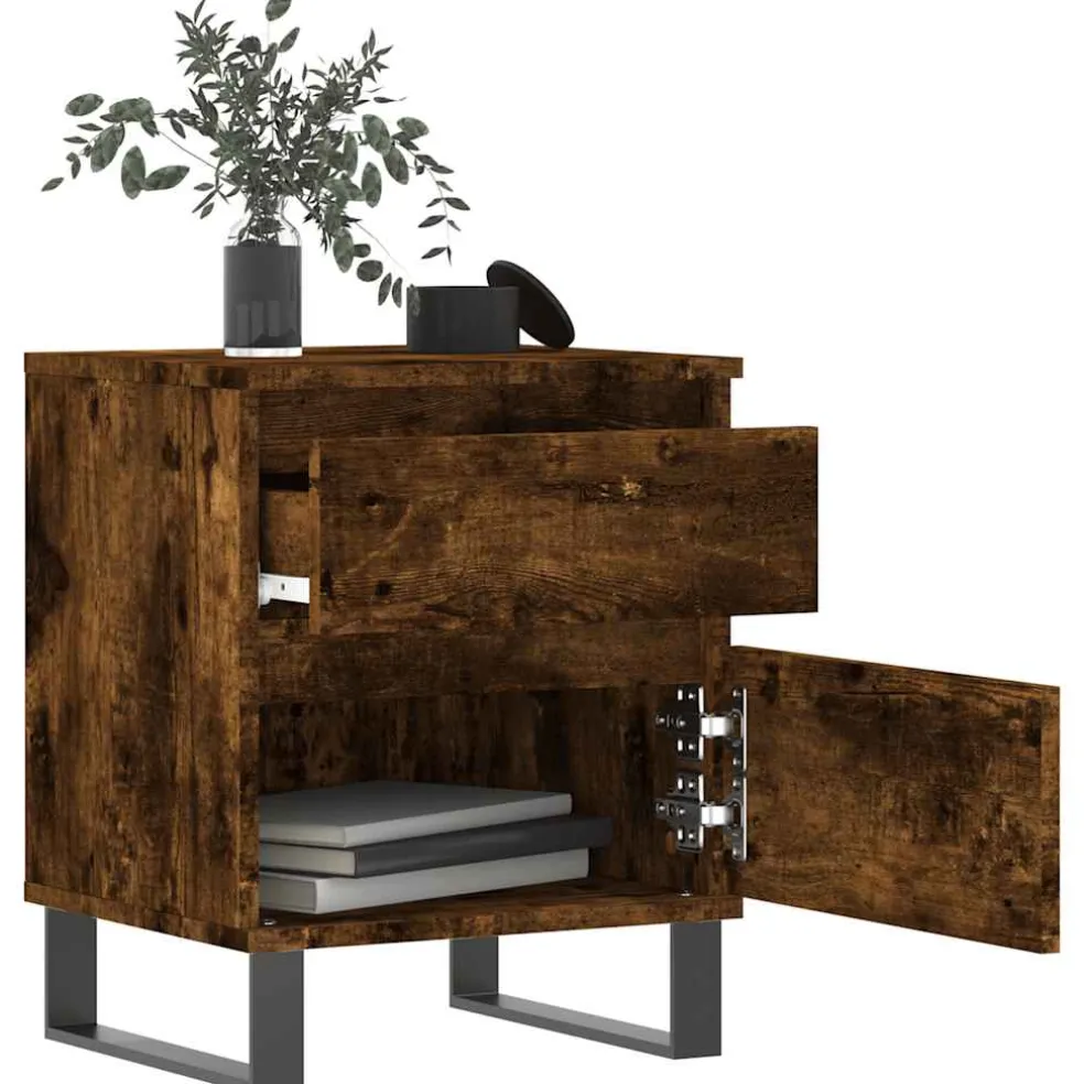 vidaXL Nachtkastje 40x35x50 cm bewerkt hout gerookt eikenkleurig