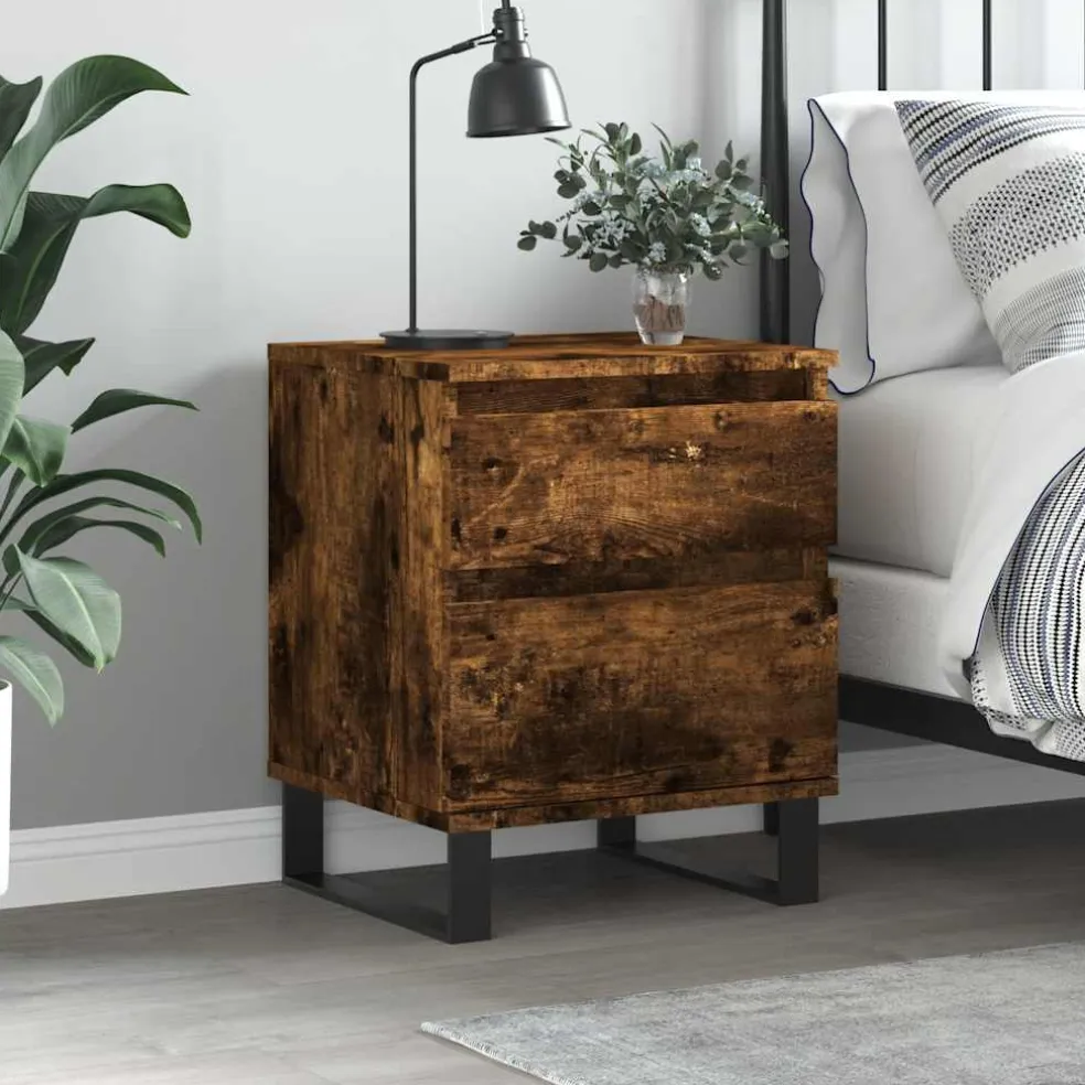 vidaXL Nachtkastje 40x35x50 cm bewerkt hout gerookt eikenkleurig