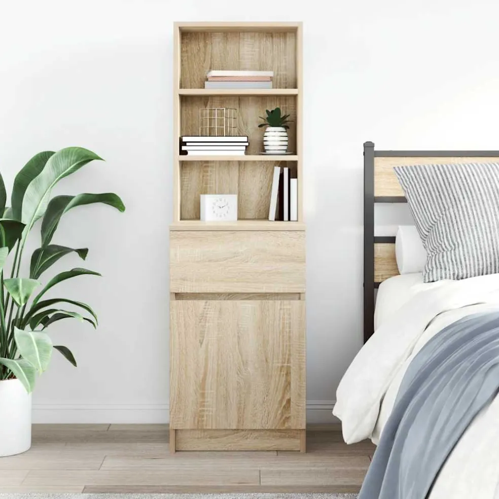 vidaXL Nachtkastje 39x35x125 cm bewerkt hout sonoma eikenkleurig