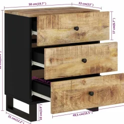 vidaXL Nachtkastje 50x33x62 cm massief mangohout en bewerkt hout