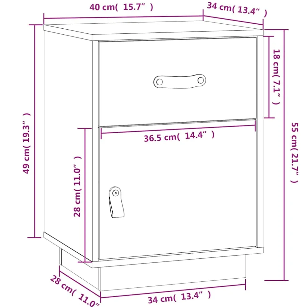 vidaXL Nachtkastje 40x34x55 cm massief grenenhout wit
