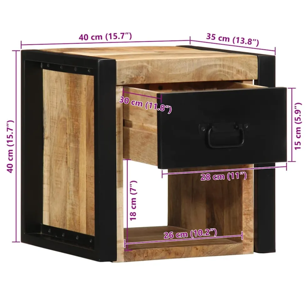 vidaXL Nachtkastje 40x35x40 cm massief ruw mangohout