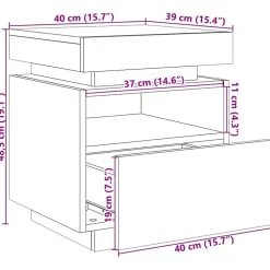 vidaXL Nachtkastje Zwart Eiken 40 x 35 x 70 cm Bewerkt hout