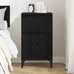 vidaXL Nachtkastje Zwart Eiken 40 x 35 x 70 cm Bewerkt hout