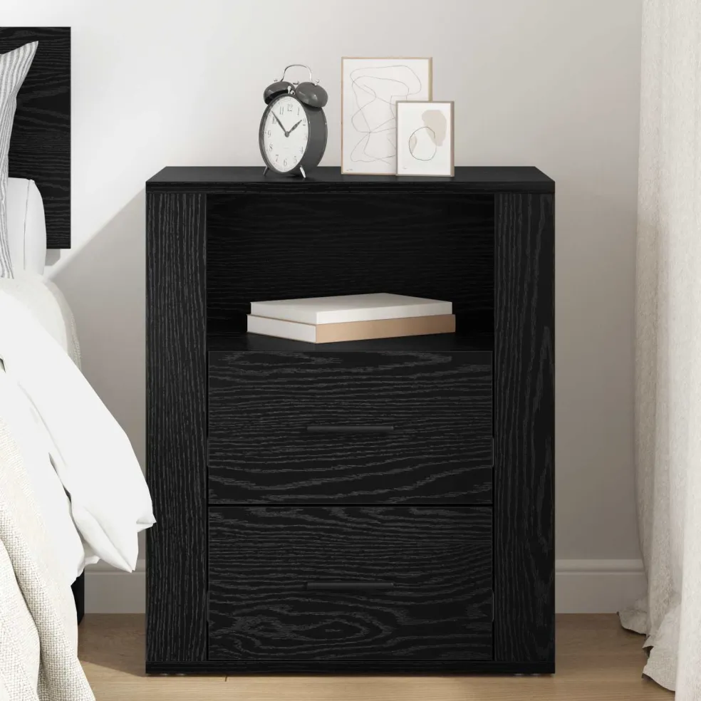 vidaXL Nachtkastje Zwart Eiken 35 x 50 x 60 cm Bewerkt hout