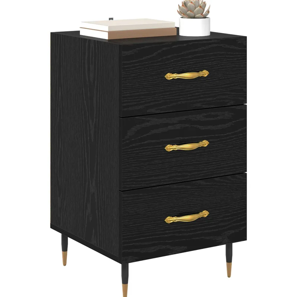 vidaXL Nachtkastje Zwart Eiken 40 x 40 x 66 cm Bewerkt hout