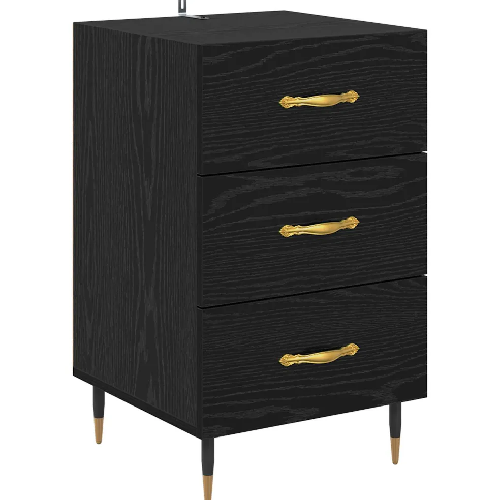 vidaXL Nachtkastje Zwart Eiken 40 x 40 x 66 cm Bewerkt hout