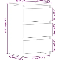 vidaXL Nachtkastje Zwart Eiken 40 x 35 x 62,5 cm Bewerkt hout