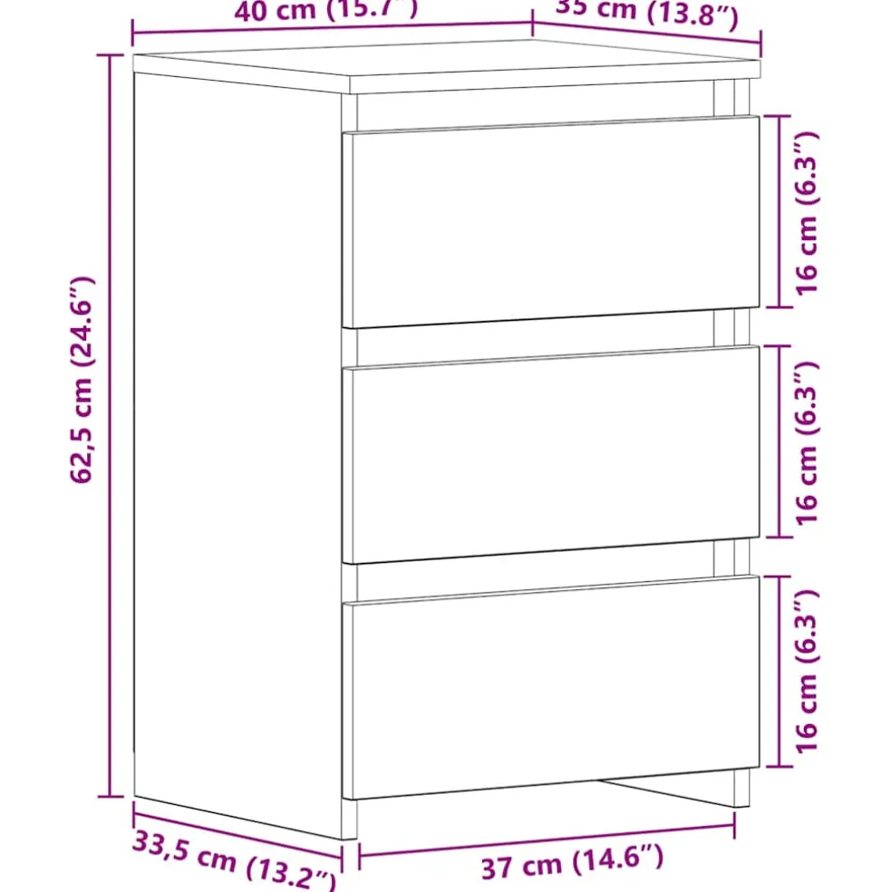 vidaXL Nachtkastje Zwart Eiken 40 x 35 x 62,5 cm Bewerkt hout