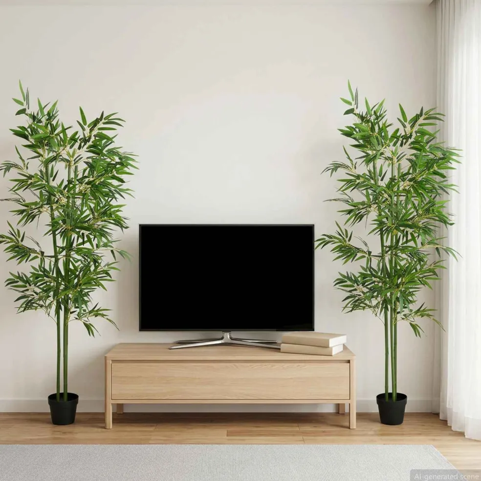 vidaXL Nepp Bambo Boom 2 st Groen 60 x 18 x 190 cm Stof en Bamboe