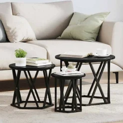 vidaXL Nestbare Bijzettafel 3 st Zwart Eiken 53 x 53 x 40 cm
