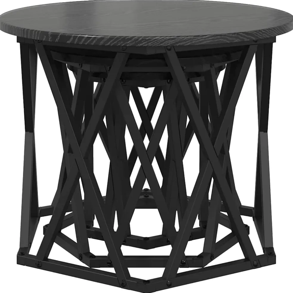 vidaXL Nestbare Bijzettafel 3 st Zwart Eiken 53 x 53 x 40 cm