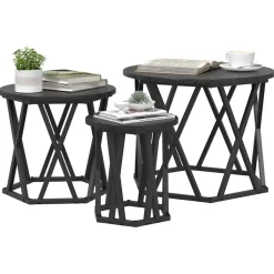 vidaXL Nestbare Bijzettafel 3 st Zwart Eiken 53 x 53 x 40 cm