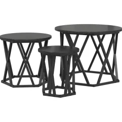 vidaXL Nestbare Bijzettafel 3 st Zwart Eiken 53 x 53 x 40 cm