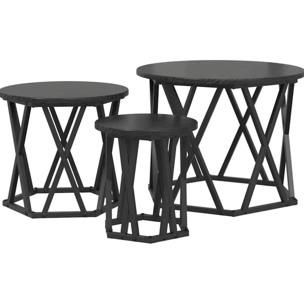 vidaXL Nestbare Bijzettafel 3 st Zwart Eiken 53 x 53 x 40 cm