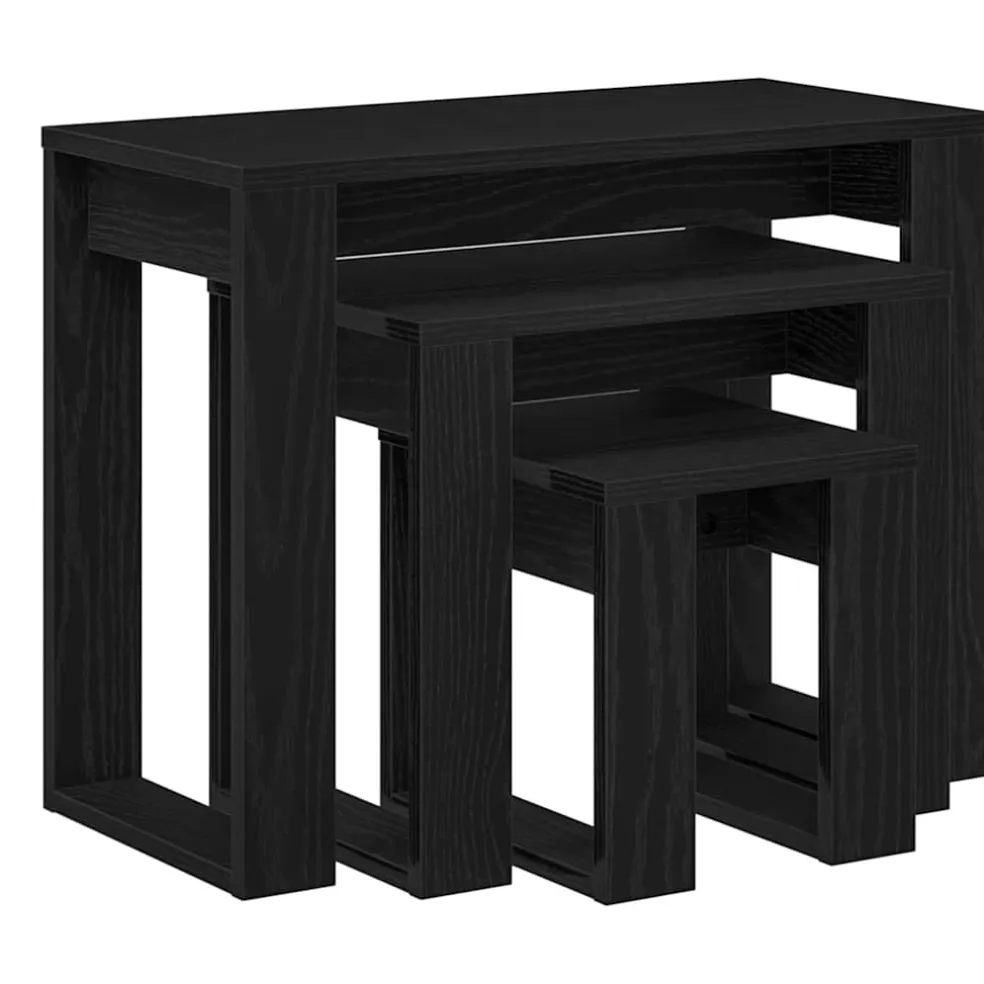 vidaXL Nesttafels 3 st Zwart Eiken 61 x 28 x 47 cm Bewerkt hout