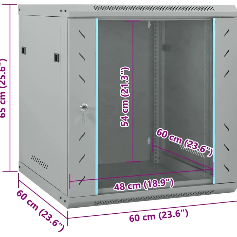 vidaXL Netwerk kabinet met opslag Grijs 60 x 60 x 65 cm Staal