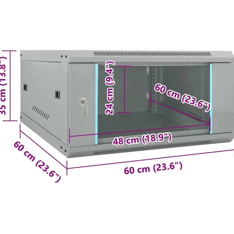 vidaXL Netwerk kabinet met opslag Grijs 60 x 60 x 35 cm Staal