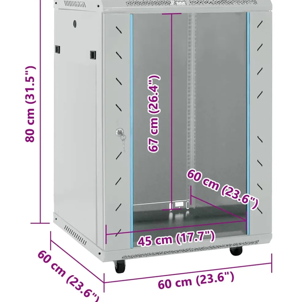 vidaXL Netwerk kabinet met opslag Grijs 60 x 60 x 80 cm Staal
