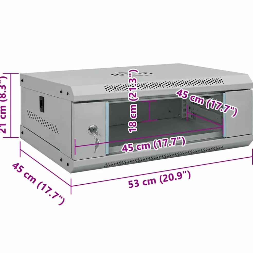 vidaXL Netwerk kabinet met opslag Grijs 53 x 45 x 21 cm Staal