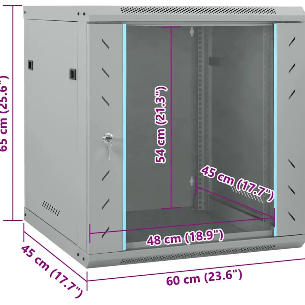 vidaXL Netwerk kabinet met opslag Grijs 60 x 45 x 65 cm Staal