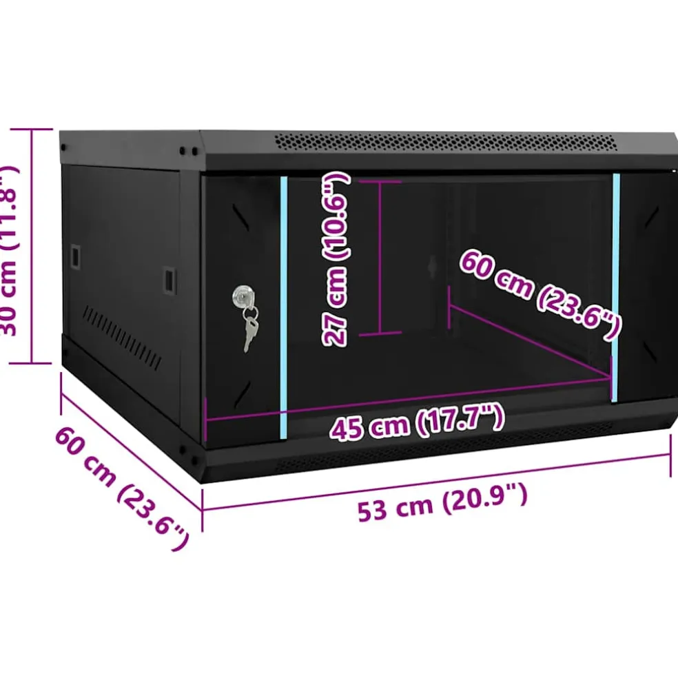 vidaXL Netwerk kabinet met opslag Zwart 60 x 60 x 50 cm Staal