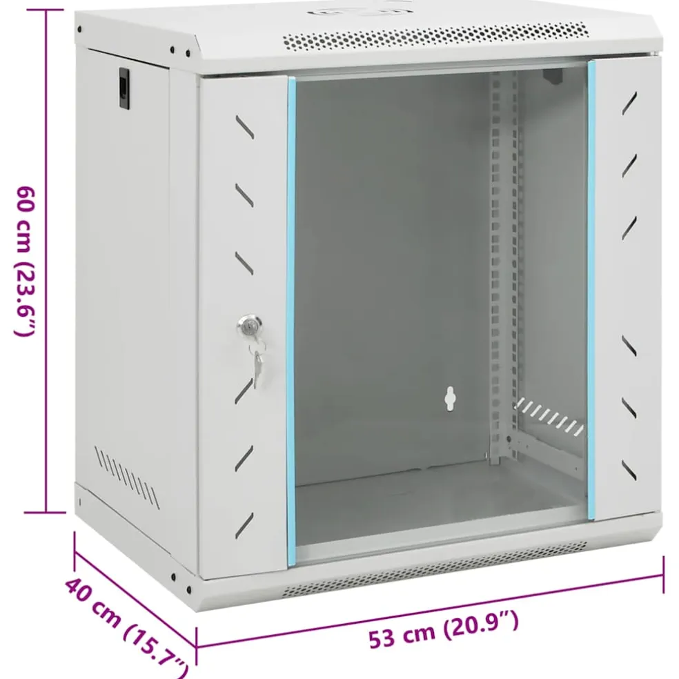 vidaXL Netwerkkast wandgemonteerd 12U 19" IP20 53x40x60 cm