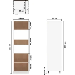 vidaXL Ombouwkast voor koelkast Lyon 60x57x207 cm bewerkt hout wit