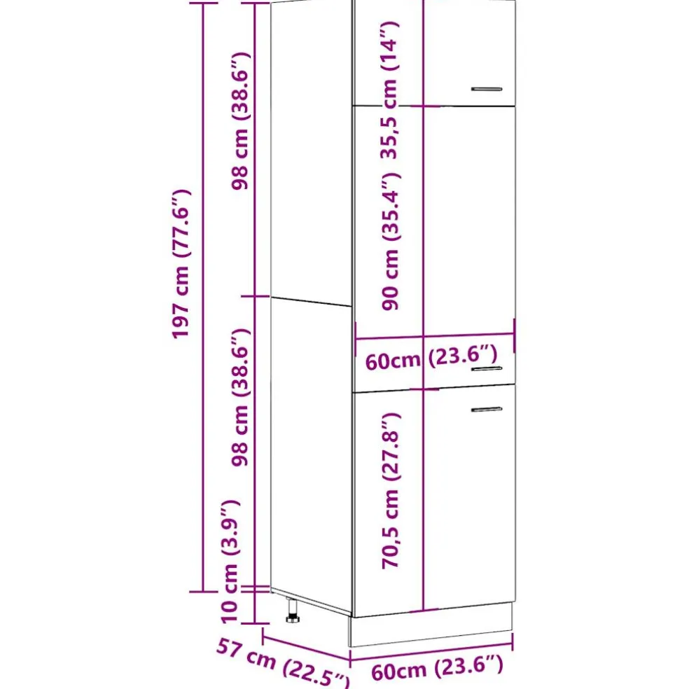 vidaXL Ombouwkast voor koelkast Lyon 60x57x207 cm bewerkt hout betongrijs