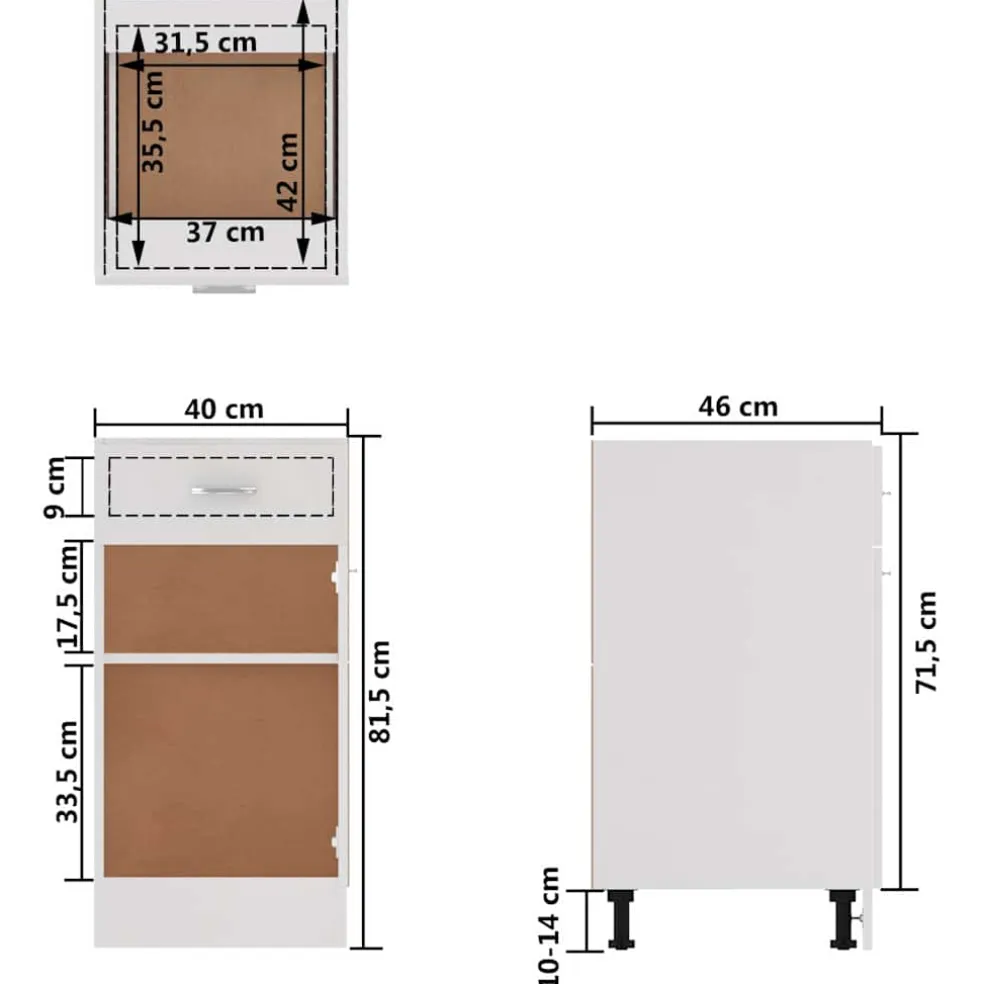 vidaXL Onderkast met lade Lyon 40x46x81,5 cm bewerkt hout wit
