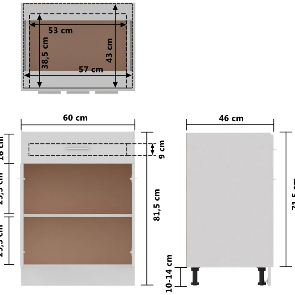 vidaXL Onderkast met lade Lyon 60x46x81,5 cm bewerkt hout wit
