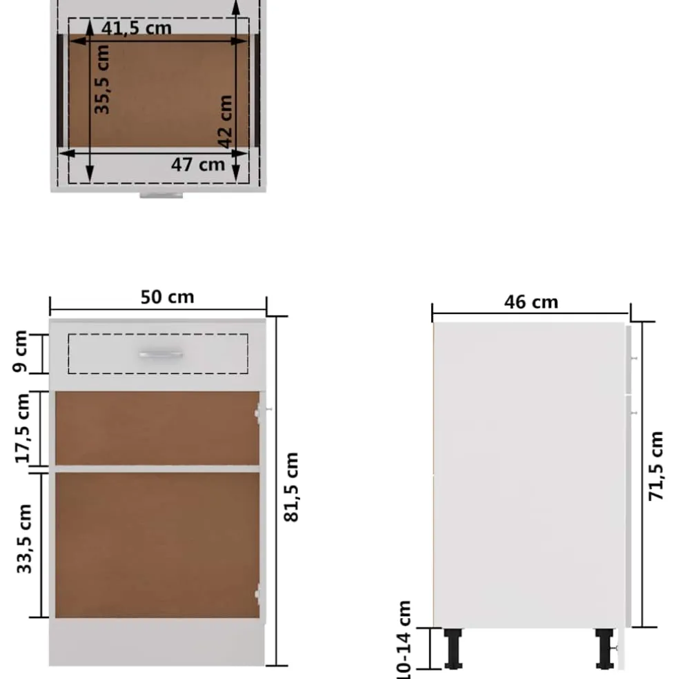 vidaXL Onderkast met lade Lyon 50x46x81,5 cm bewerkt hout wit