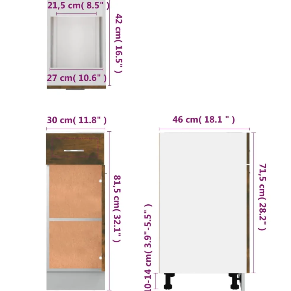 vidaXL Onderkast met lade Lyon 30x46x81,5 cm bewerkt hout gerookt eiken