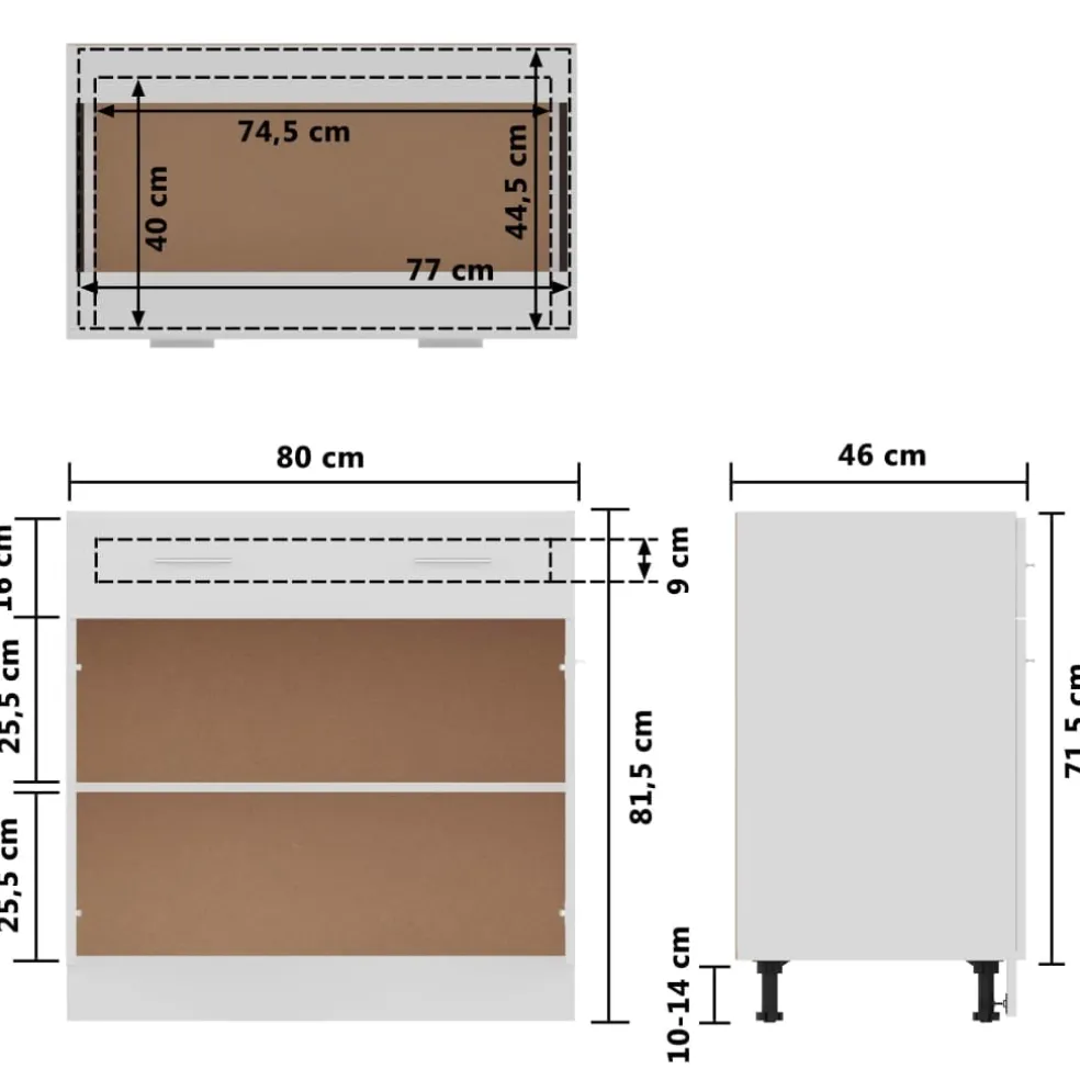 vidaXL Onderkast met lade Lyon 80x46x81,5 cm bewerkt hout wit