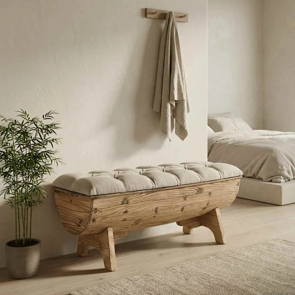 vidaXL Opbergbankje 103x51x44 cm massief hout en stof