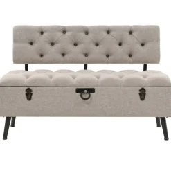 vidaXL Opbergbank met rugleuning 110 cm stof crèmekleurig