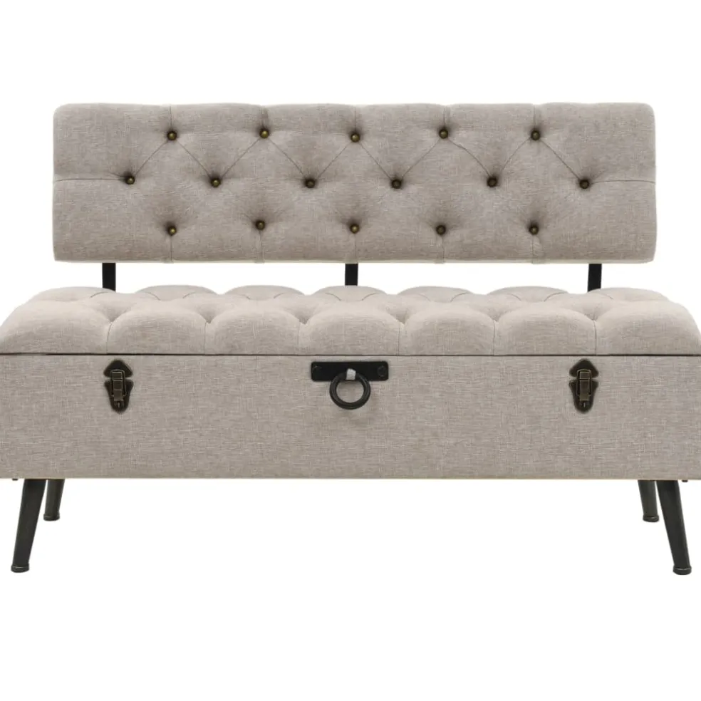 vidaXL Opbergbank met rugleuning 110 cm stof crèmekleurig