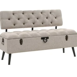 vidaXL Opbergbank met rugleuning 110 cm stof crèmekleurig