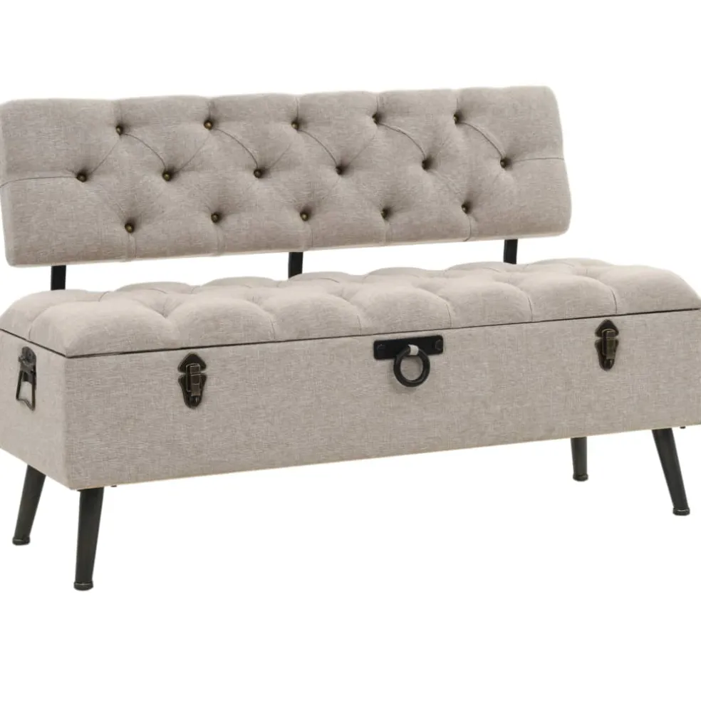 vidaXL Opbergbank met rugleuning 110 cm stof crèmekleurig