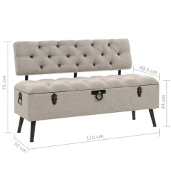 vidaXL Opbergbank met rugleuning 110 cm stof crèmekleurig