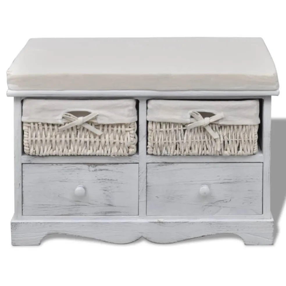 vidaXL Opbergbank 62x33x42 cm paulowniahout wit