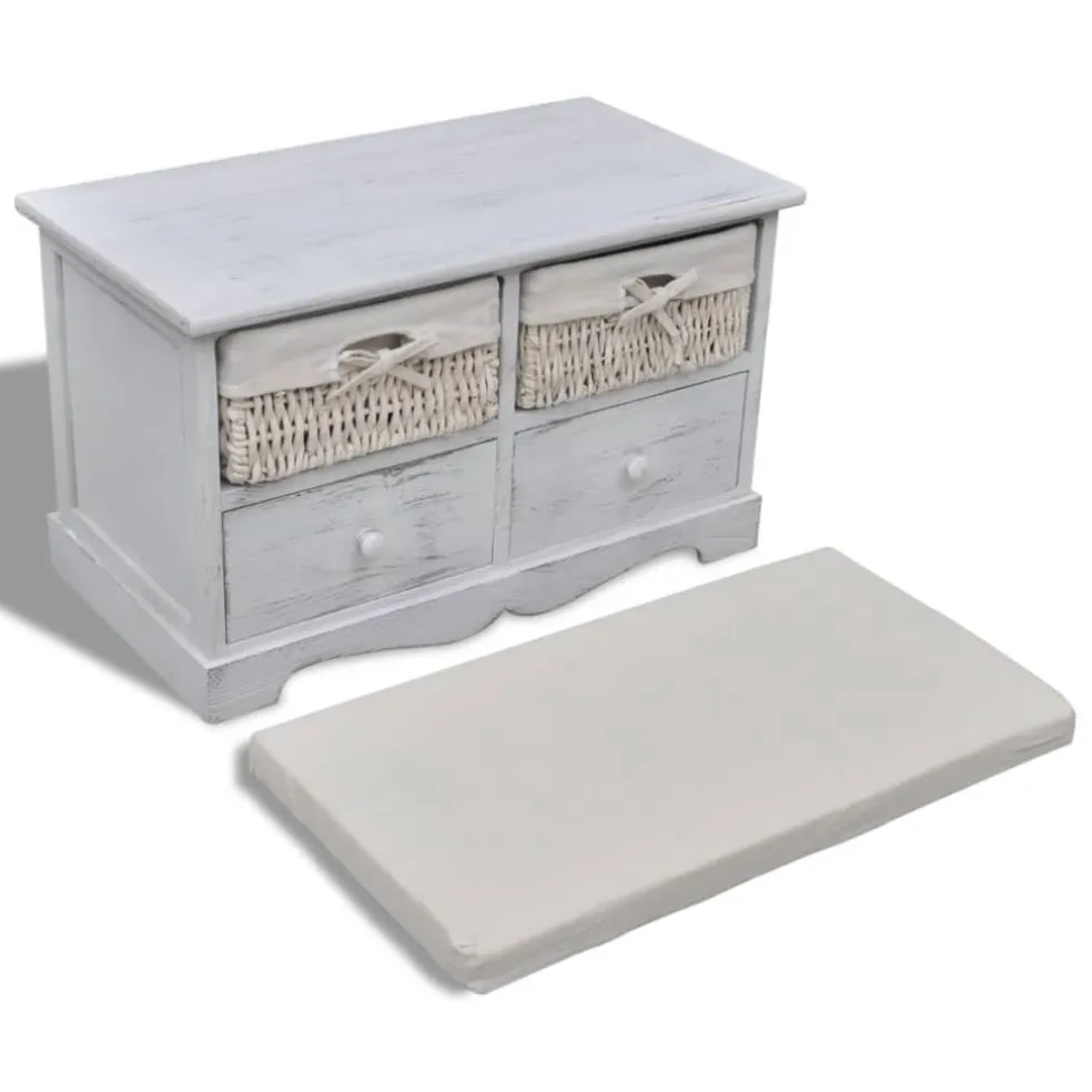 vidaXL Opbergbank 62x33x42 cm paulowniahout wit