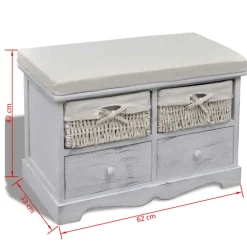 vidaXL Opbergbank 62x33x42 cm paulowniahout wit