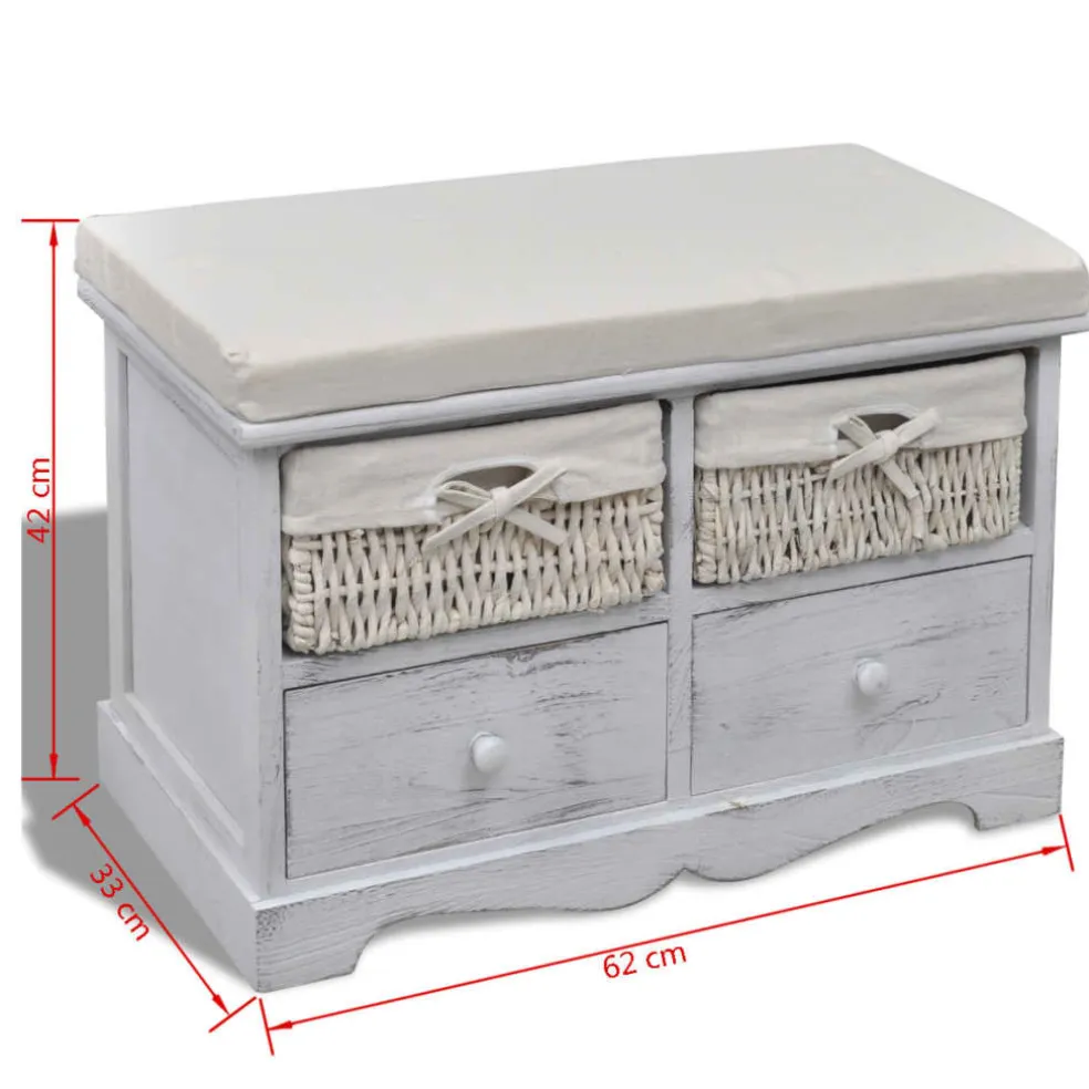 vidaXL Opbergbank 62x33x42 cm paulowniahout wit