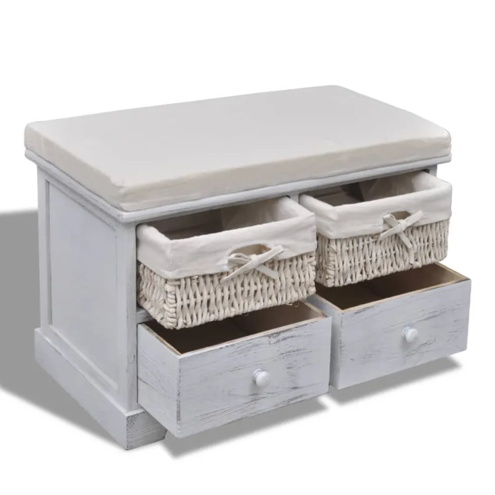 vidaXL Opbergbank 62x33x42 cm paulowniahout wit