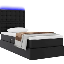vidaXL Opbergbed met LED met hoofdeinde Zwart 90 x 190 cm Nep Leer