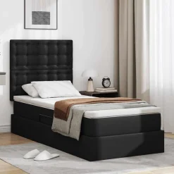 vidaXL Opbergbed met LED met hoofdeinde Zwart 90 x 190 cm Nep Leer